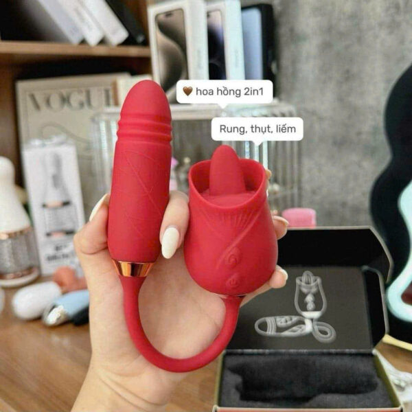 Trứng rung hoa hồng 2 đầu rung thụt liếm đa năng