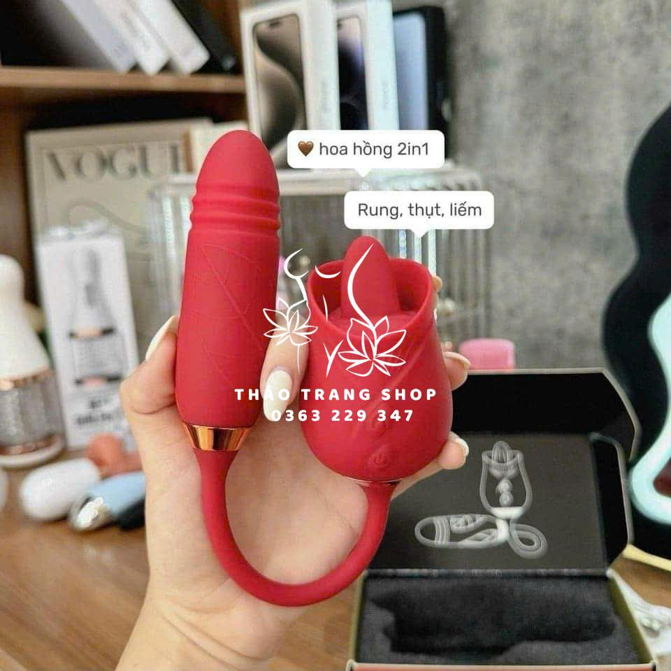 Trứng rung hoa hồng 2 đầu rung thụt liếm đa năng