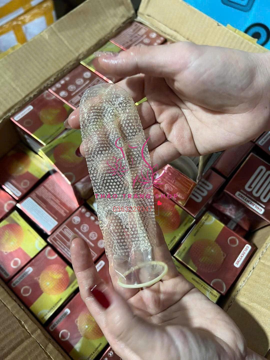 Bao GOLDENTIME 001mm siêu mỏng nhiều gel Có gai to,kichthich nữ Hộp 10c - Ảnh 3