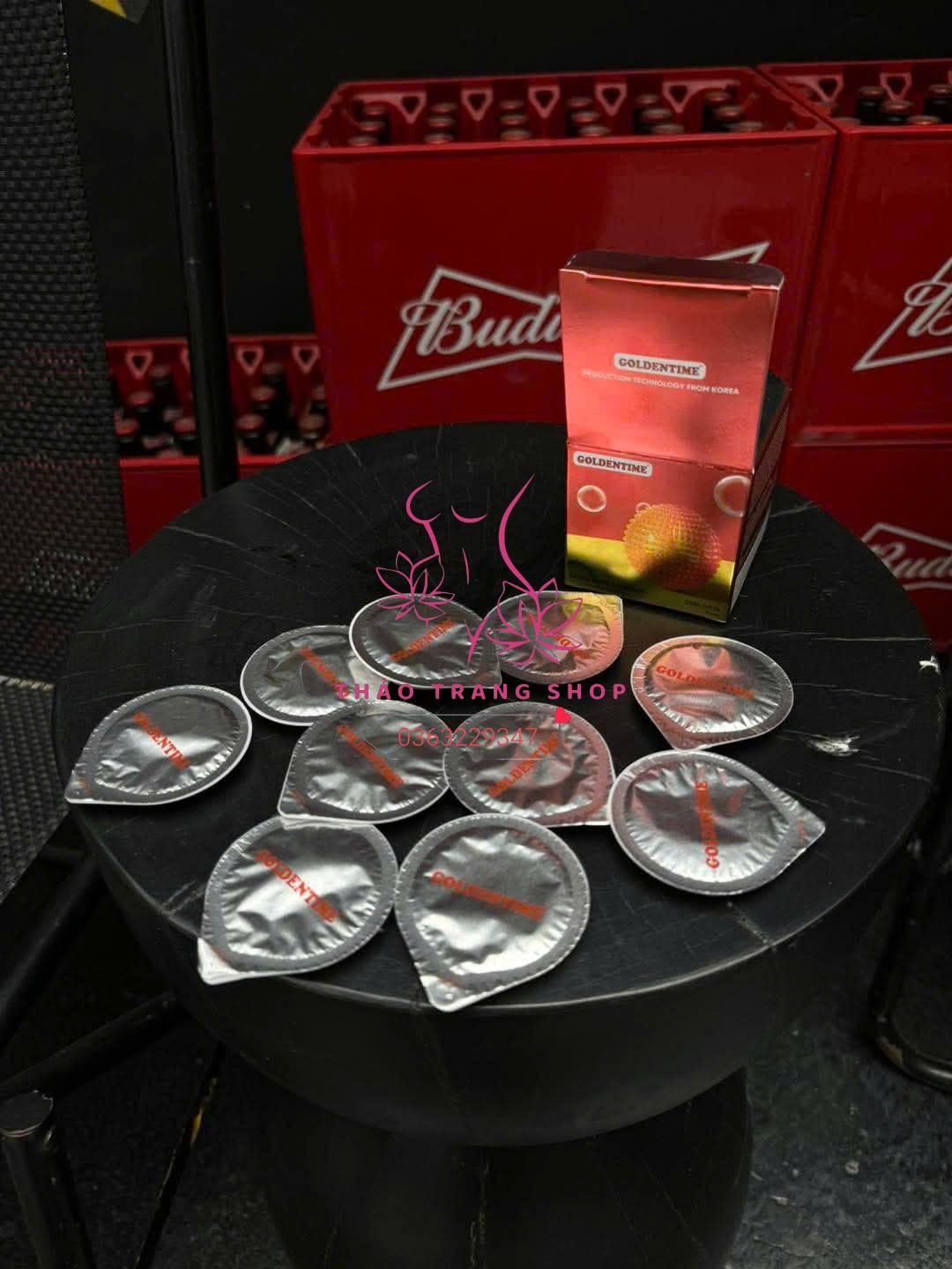 Bao GOLDENTIME 001mm siêu mỏng nhiều gel Có gai to,kichthich nữ Hộp 10c