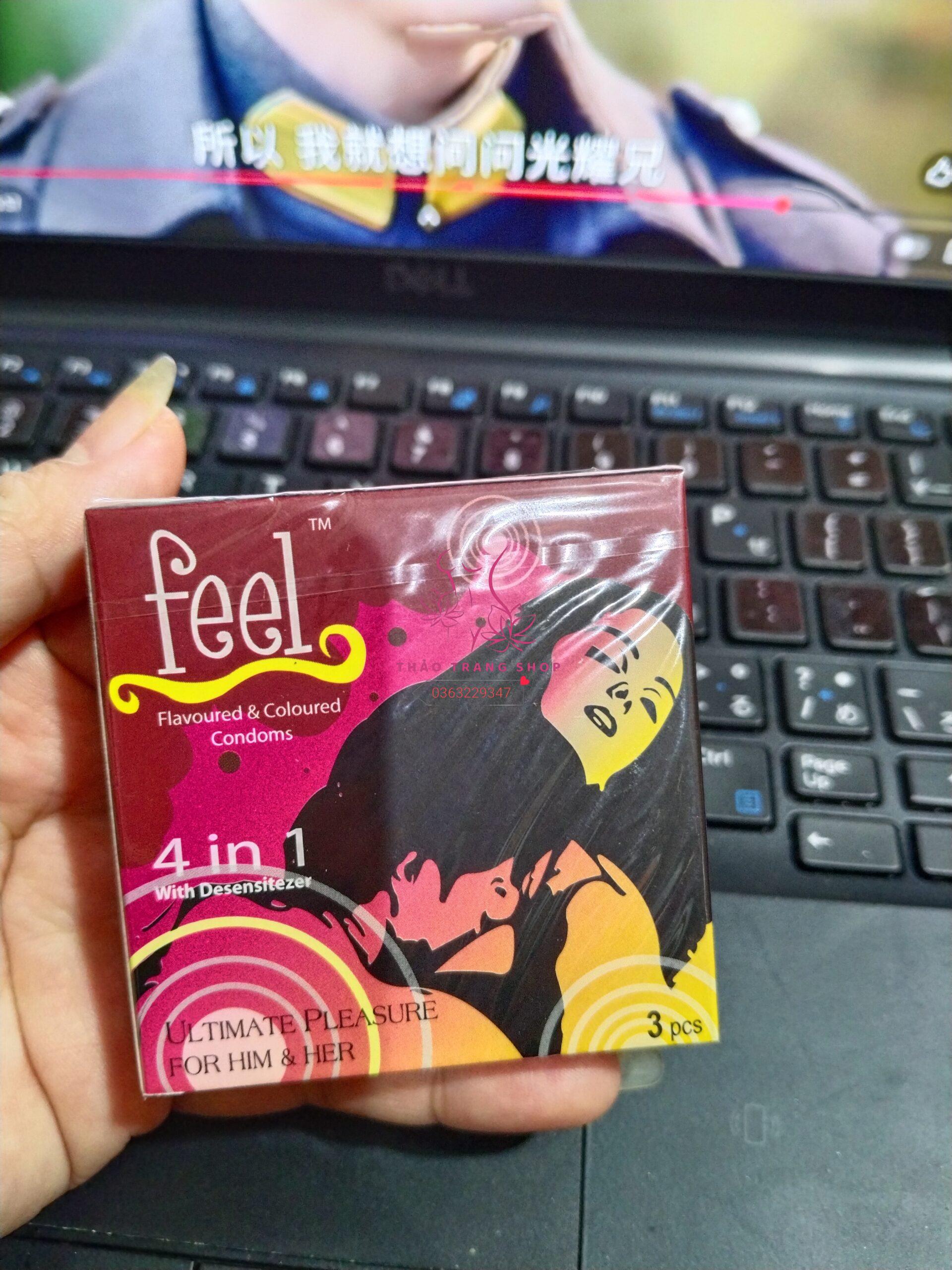 Bao cao su Feel 4in1 gân gai nhám kéo dài thời gian hộp 3 chiếc
