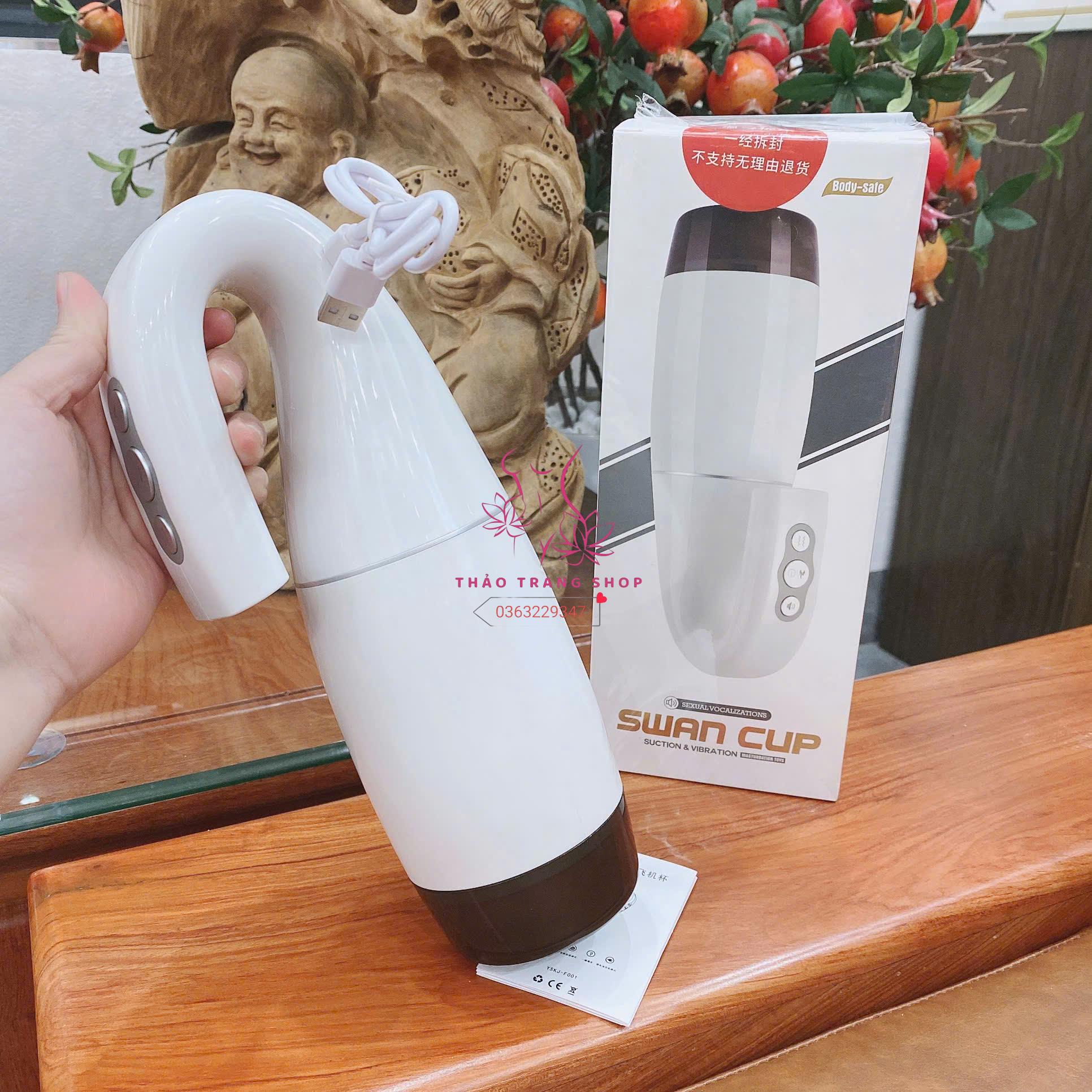 Âm đạo giả cầm tay rung co bóp bú mút tự động Swan Cup cao cấp